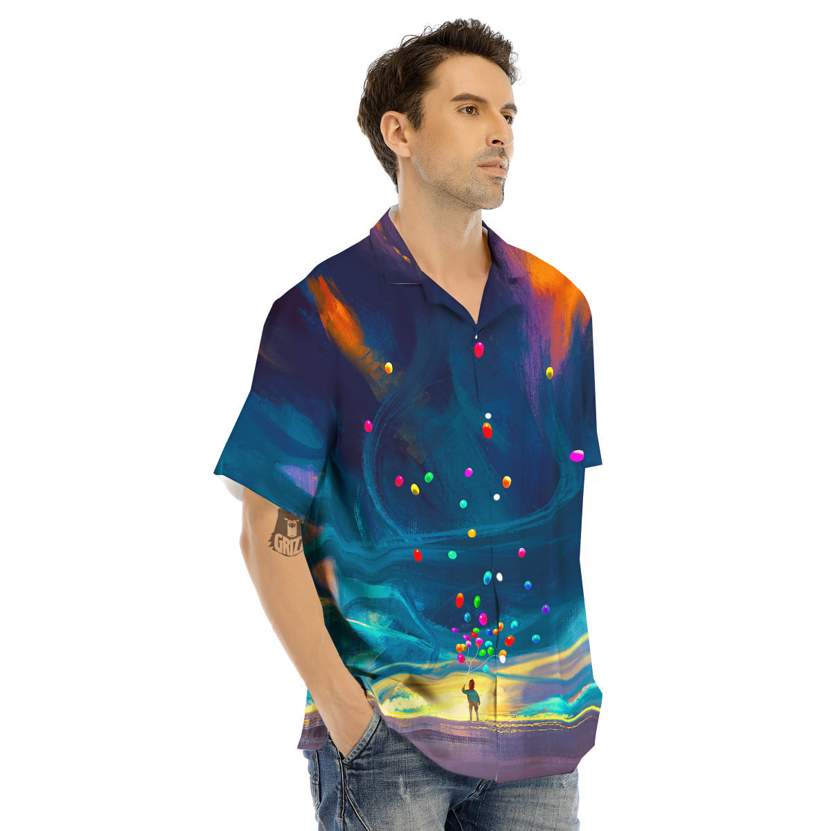 Watercolor Balloons And Storm Print Men's Hawaiian Shirt-grizzshop
