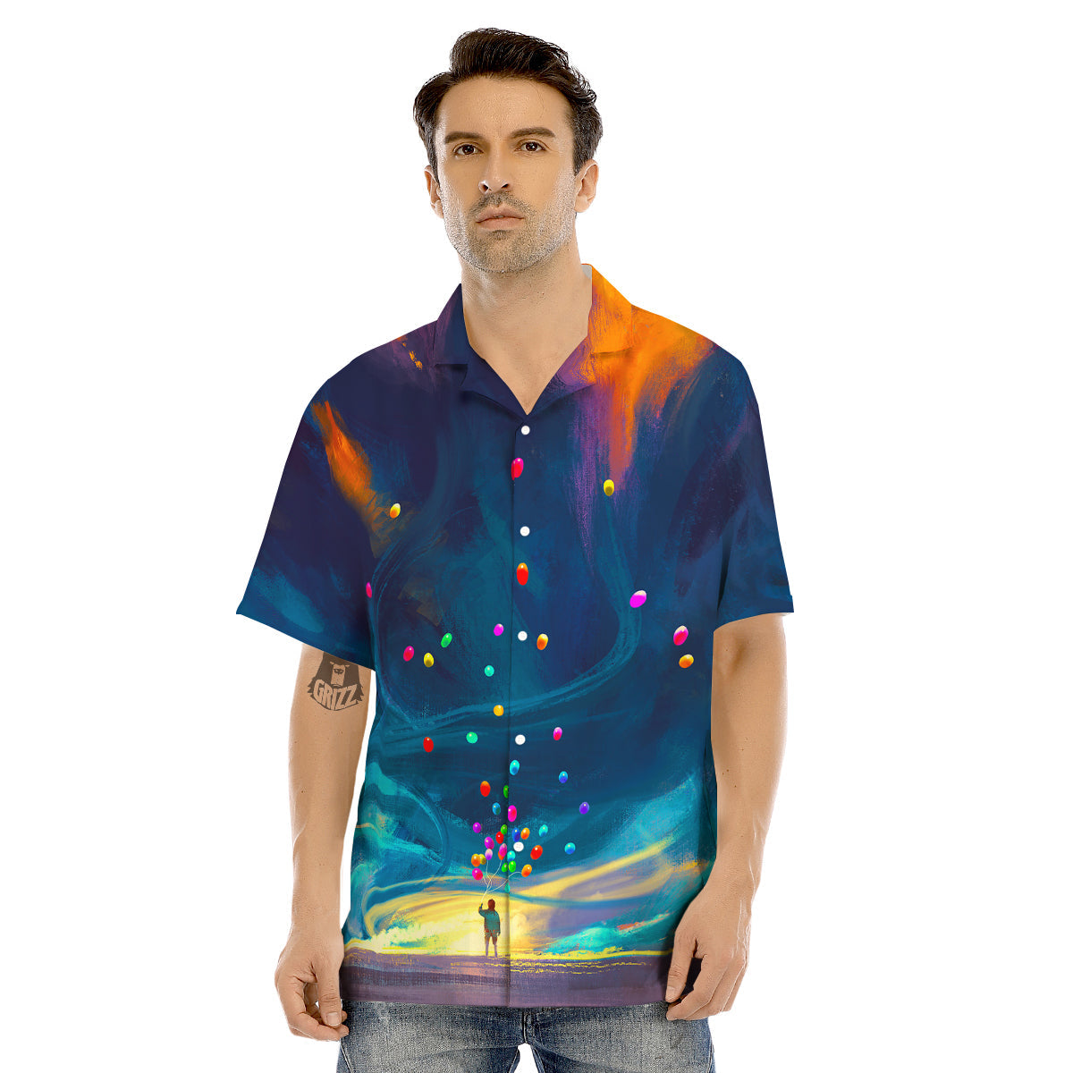 Watercolor Balloons And Storm Print Men's Hawaiian Shirt-grizzshop