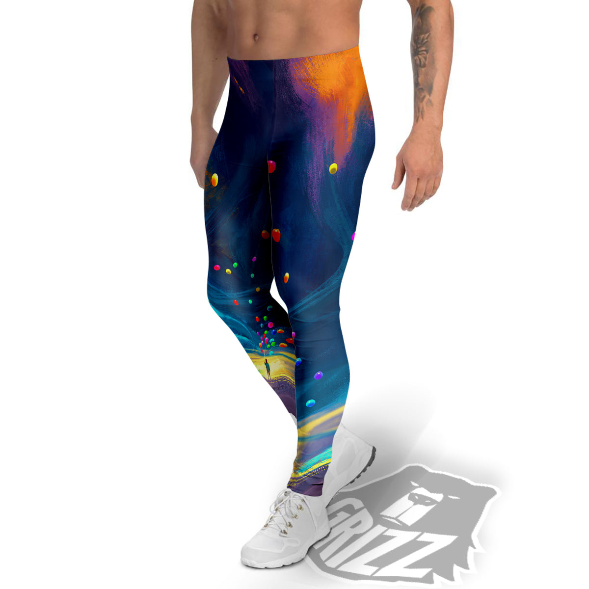 Watercolor Balloons And Storm Print Men's Leggings-grizzshop