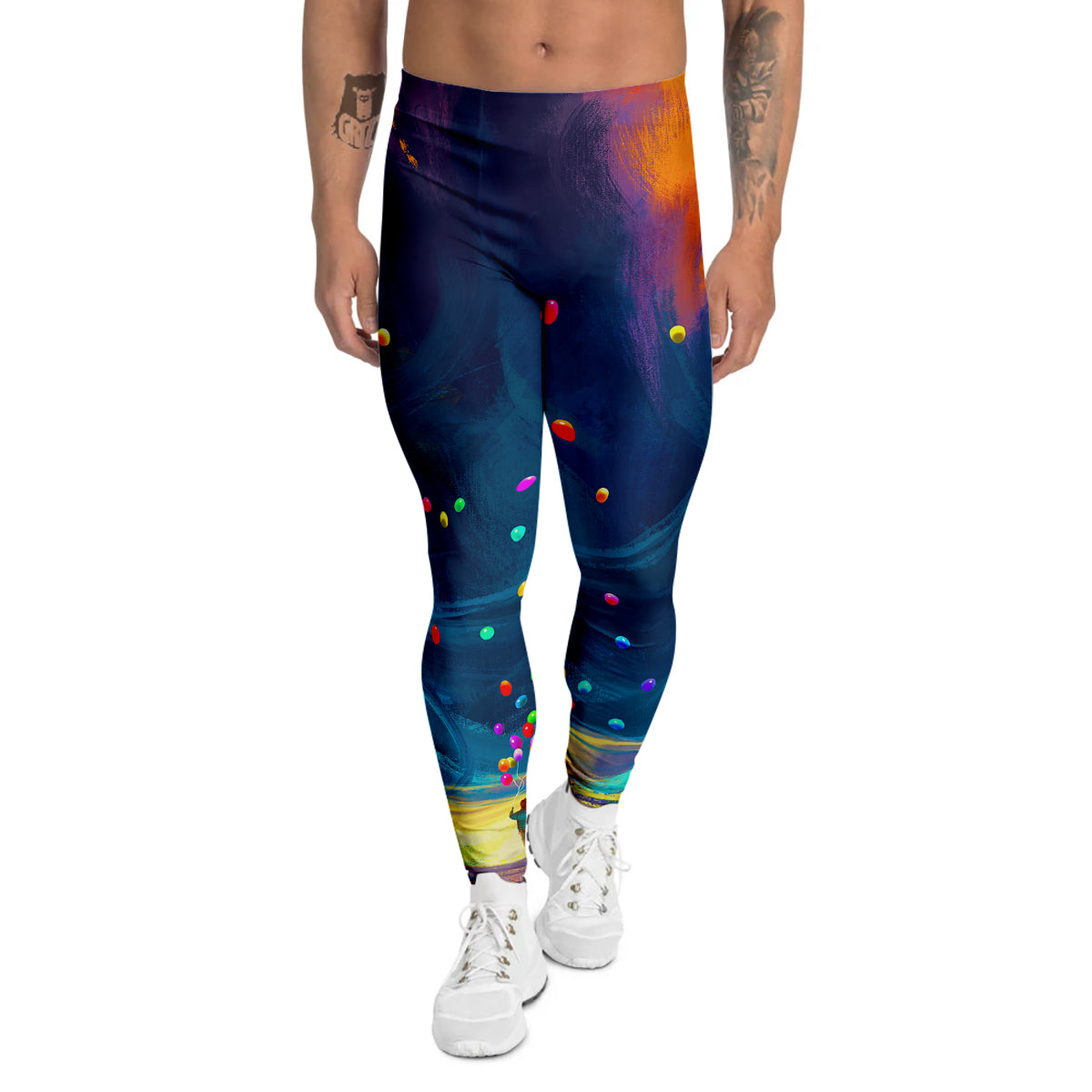 Watercolor Balloons And Storm Print Men's Leggings-grizzshop