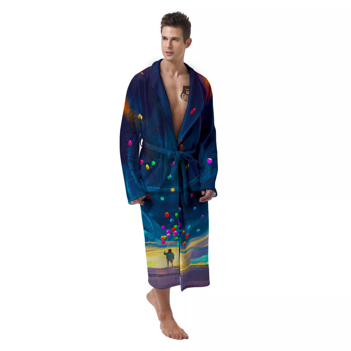 Watercolor Balloons And Storm Print Men's Robe-grizzshop