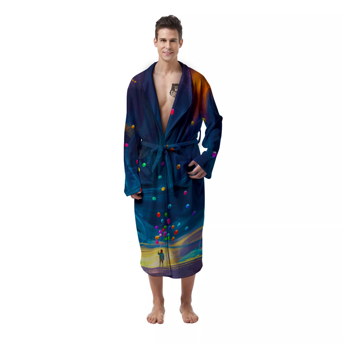 Watercolor Balloons And Storm Print Men's Robe-grizzshop