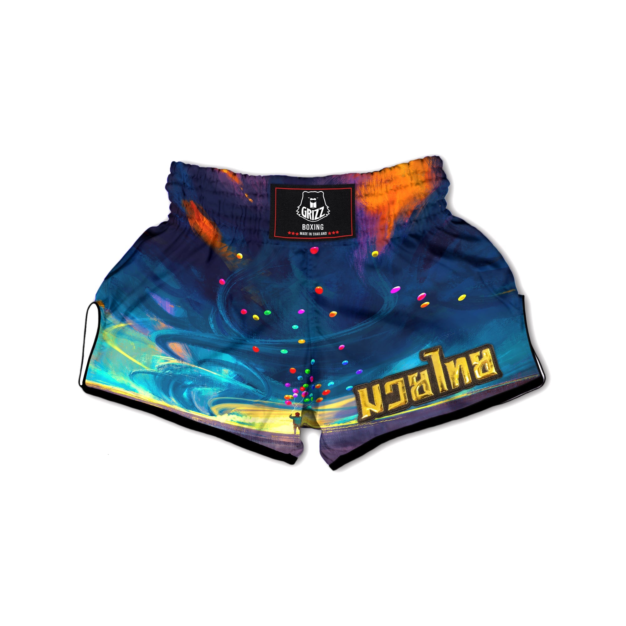 Watercolor Balloons And Storm Print Muay Thai Boxing Shorts-grizzshop