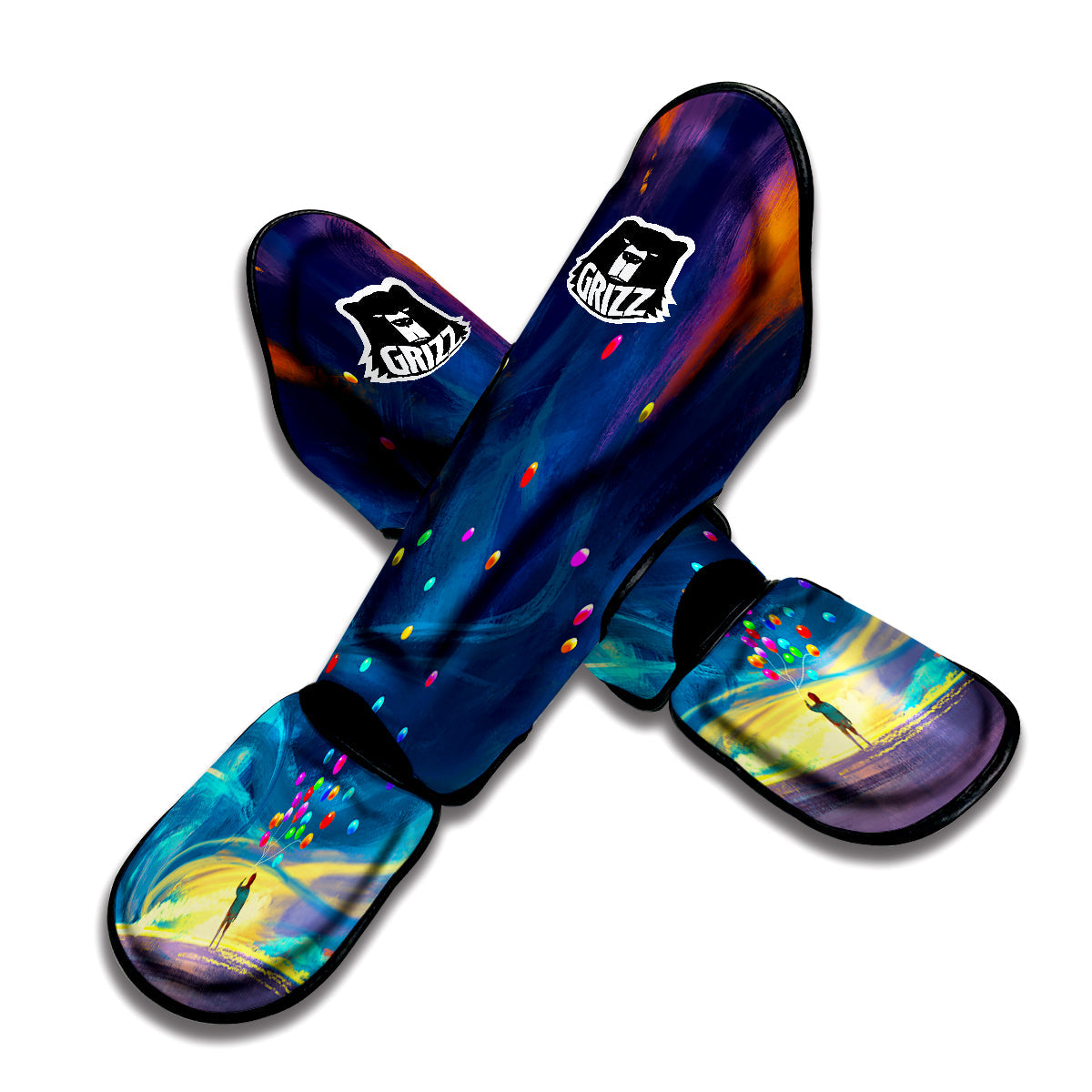 Watercolor Balloons And Storm Print Muay Thai Shin Guards-grizzshop