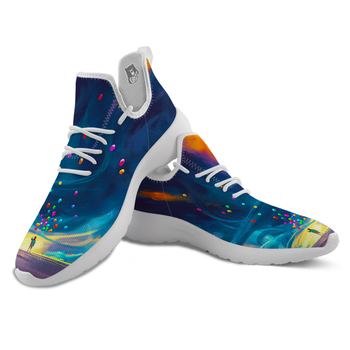 Watercolor Balloons And Storm Print White Athletic Shoes-grizzshop