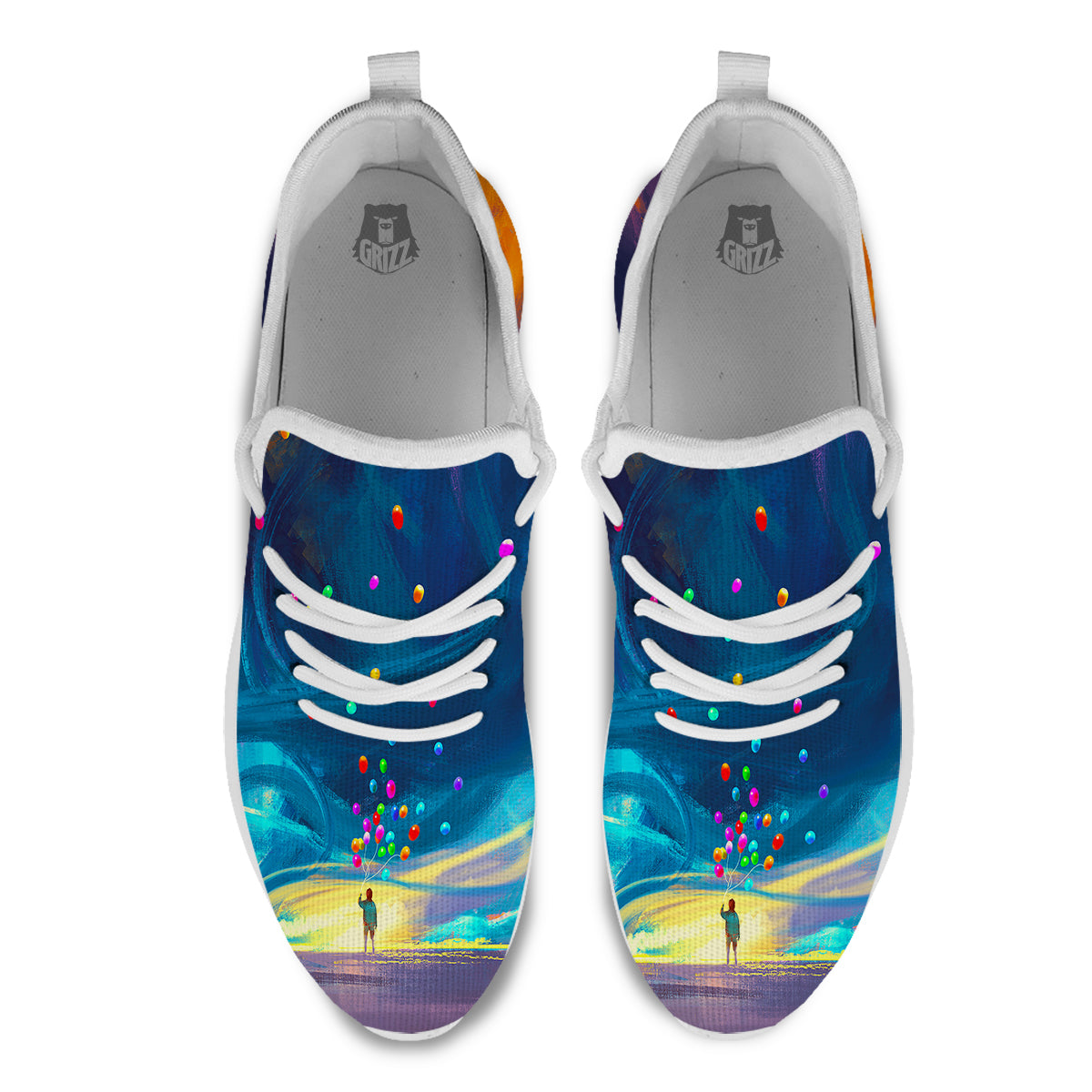 Watercolor Balloons And Storm Print White Athletic Shoes-grizzshop