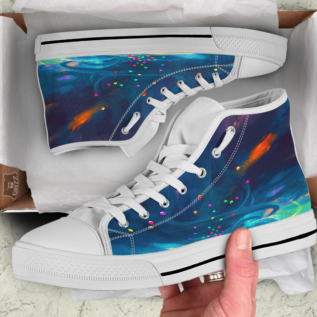 Watercolor Balloons And Storm Print White High Top Shoes-grizzshop