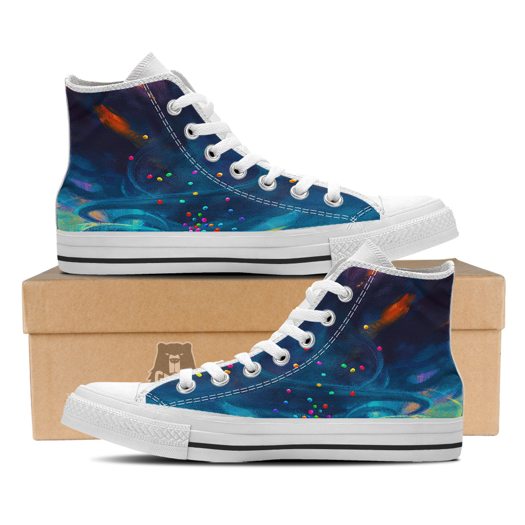 Watercolor Balloons And Storm Print White High Top Shoes-grizzshop