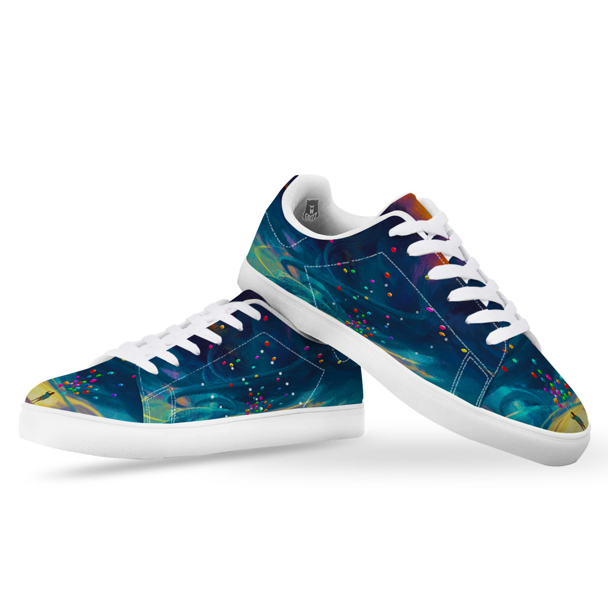 Watercolor Balloons And Storm Print White Low Top Sneakers-grizzshop