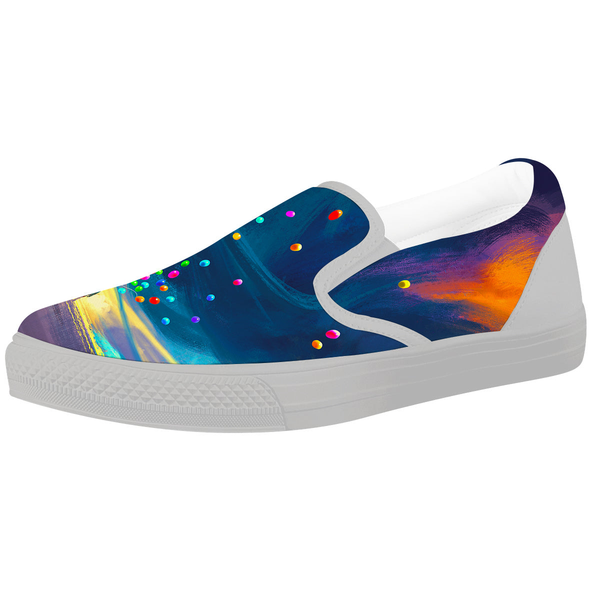 Watercolor Balloons And Storm Print White Slip On Shoes-grizzshop