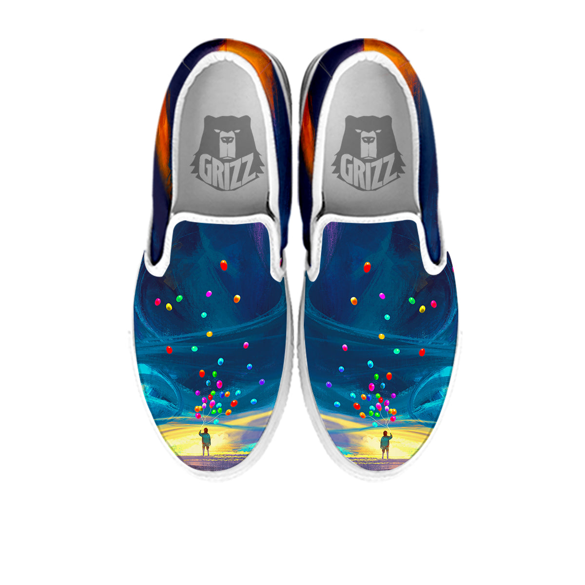 Watercolor Balloons And Storm Print White Slip On Shoes-grizzshop