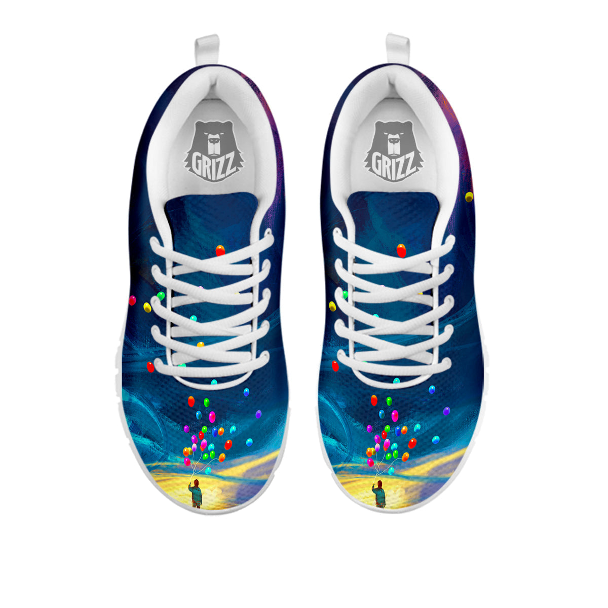 Watercolor Balloons And Storm Print White Sneaker-grizzshop