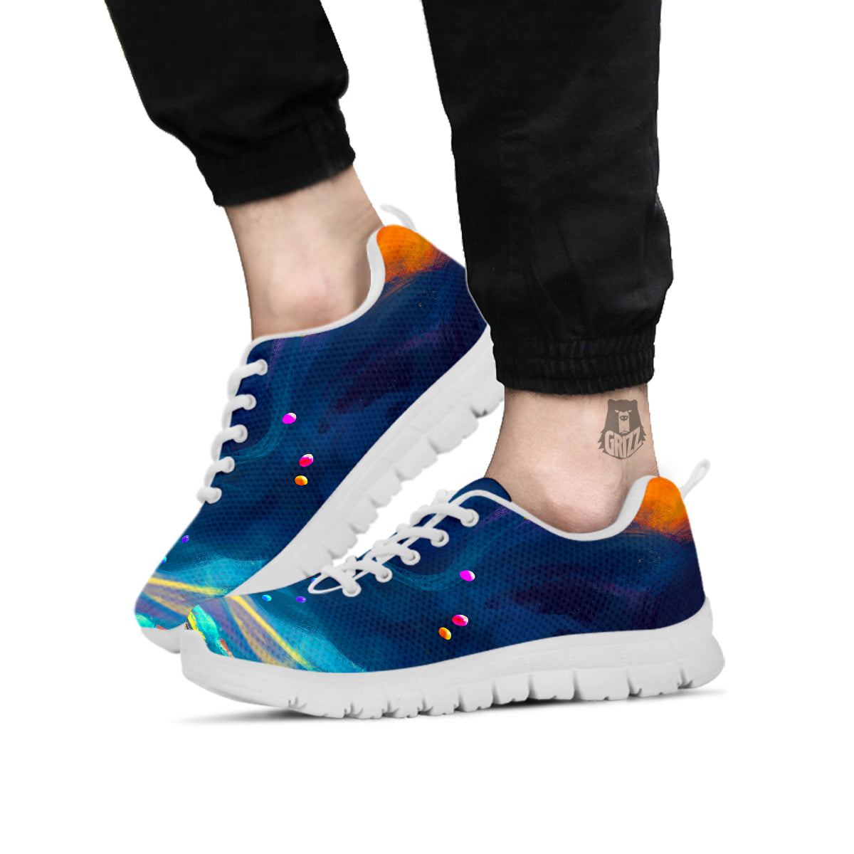 Watercolor Balloons And Storm Print White Sneaker-grizzshop