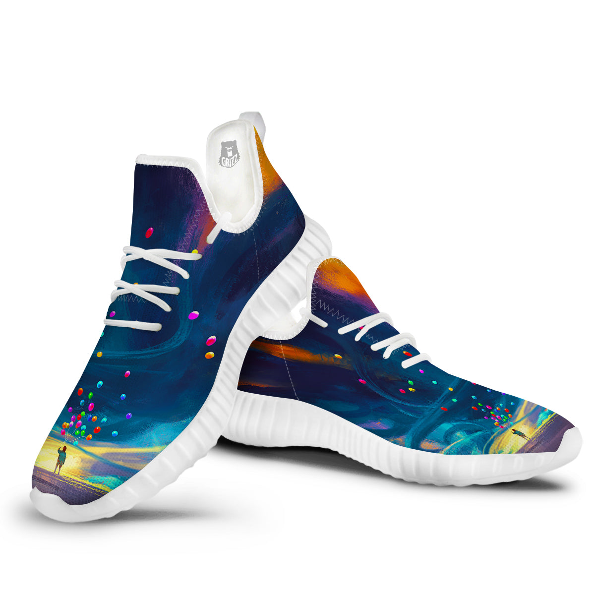 Watercolor Balloons And Storm Print White Walking Shoes-grizzshop