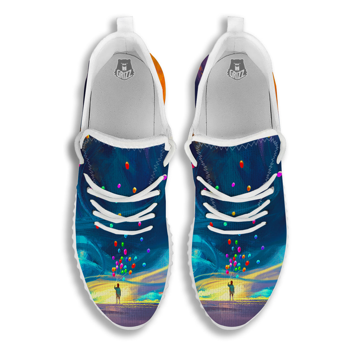 Watercolor Balloons And Storm Print White Walking Shoes-grizzshop