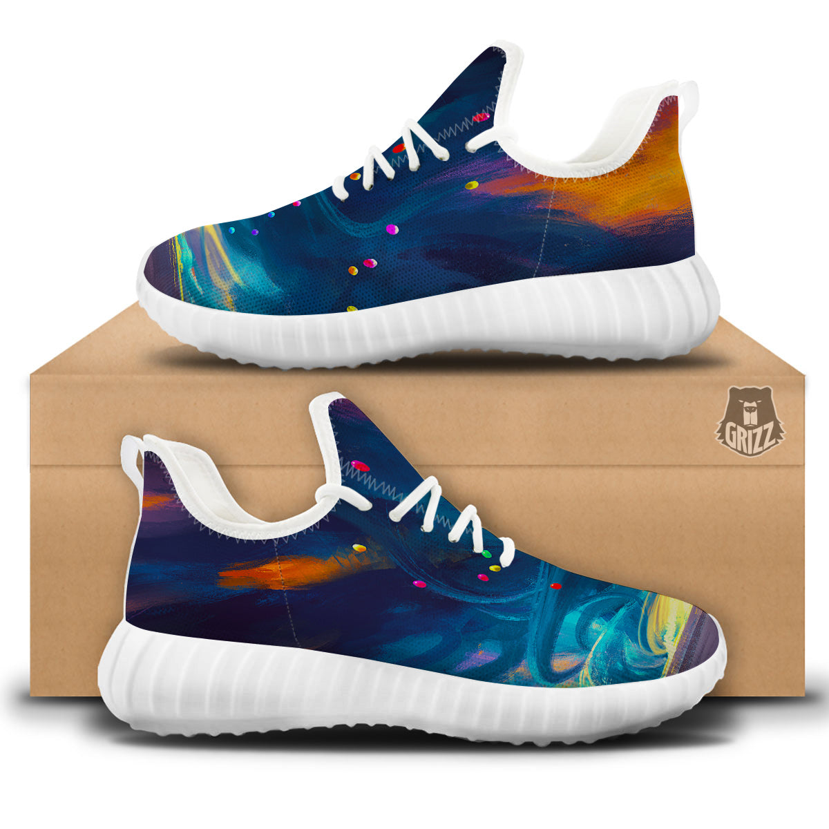 Watercolor Balloons And Storm Print White Walking Shoes-grizzshop