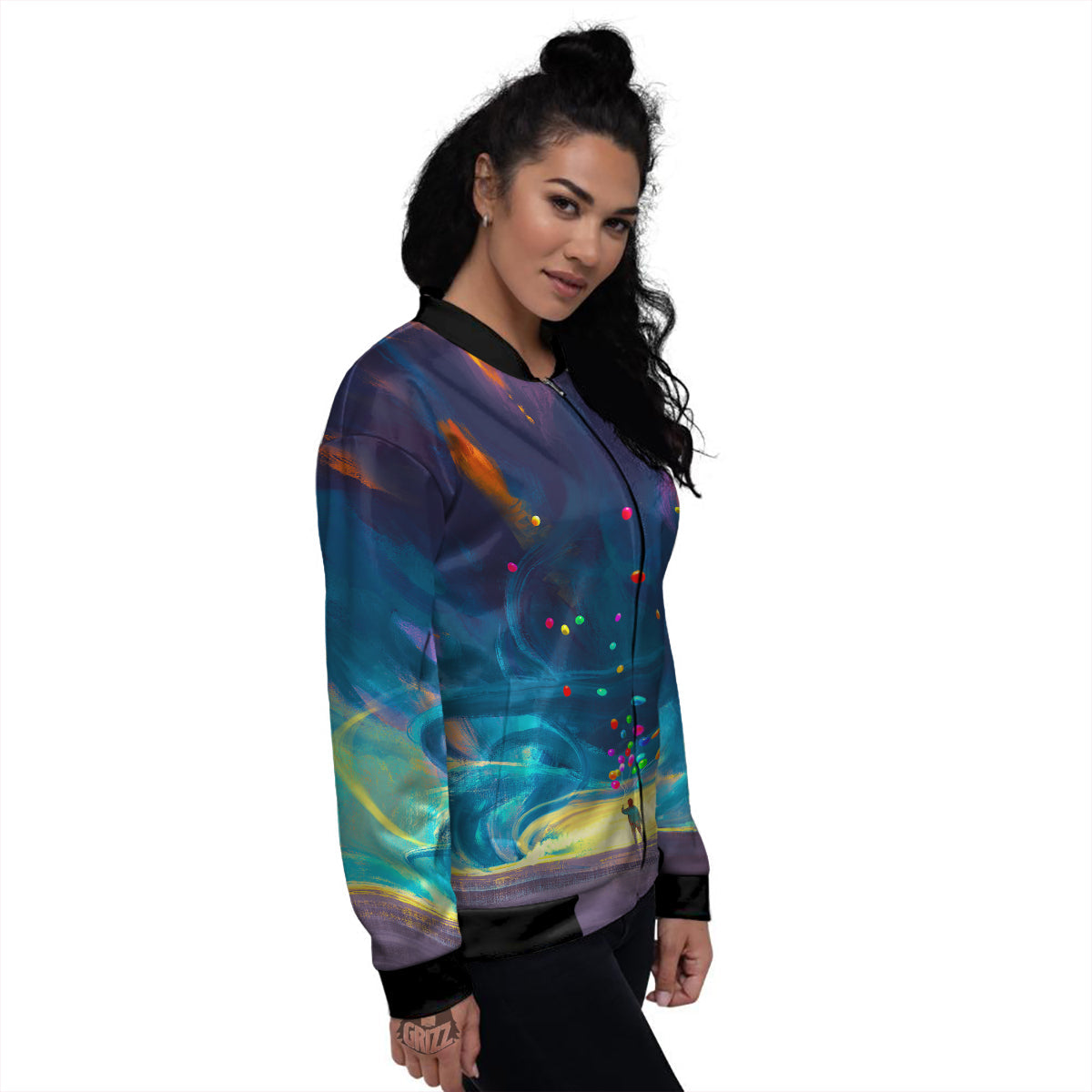 Watercolor Balloons And Storm Print Women's Bomber Jacket-grizzshop