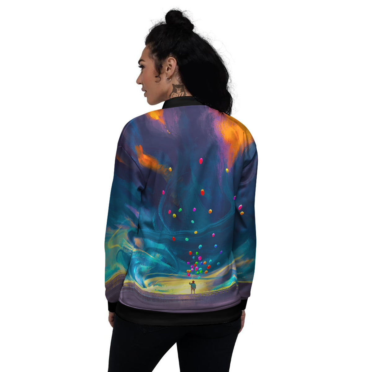 Watercolor Balloons And Storm Print Women's Bomber Jacket-grizzshop
