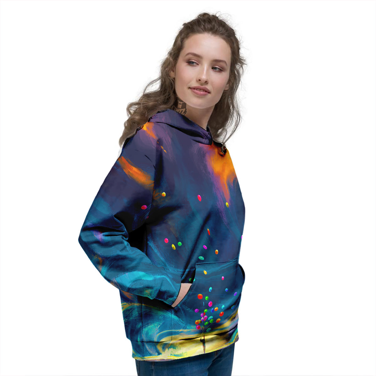 Watercolor Balloons And Storm Print Women's Hoodie-grizzshop
