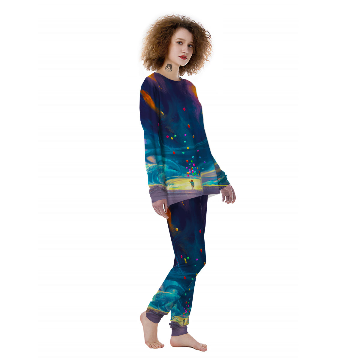 Watercolor Balloons And Storm Print Women's Pajamas-grizzshop