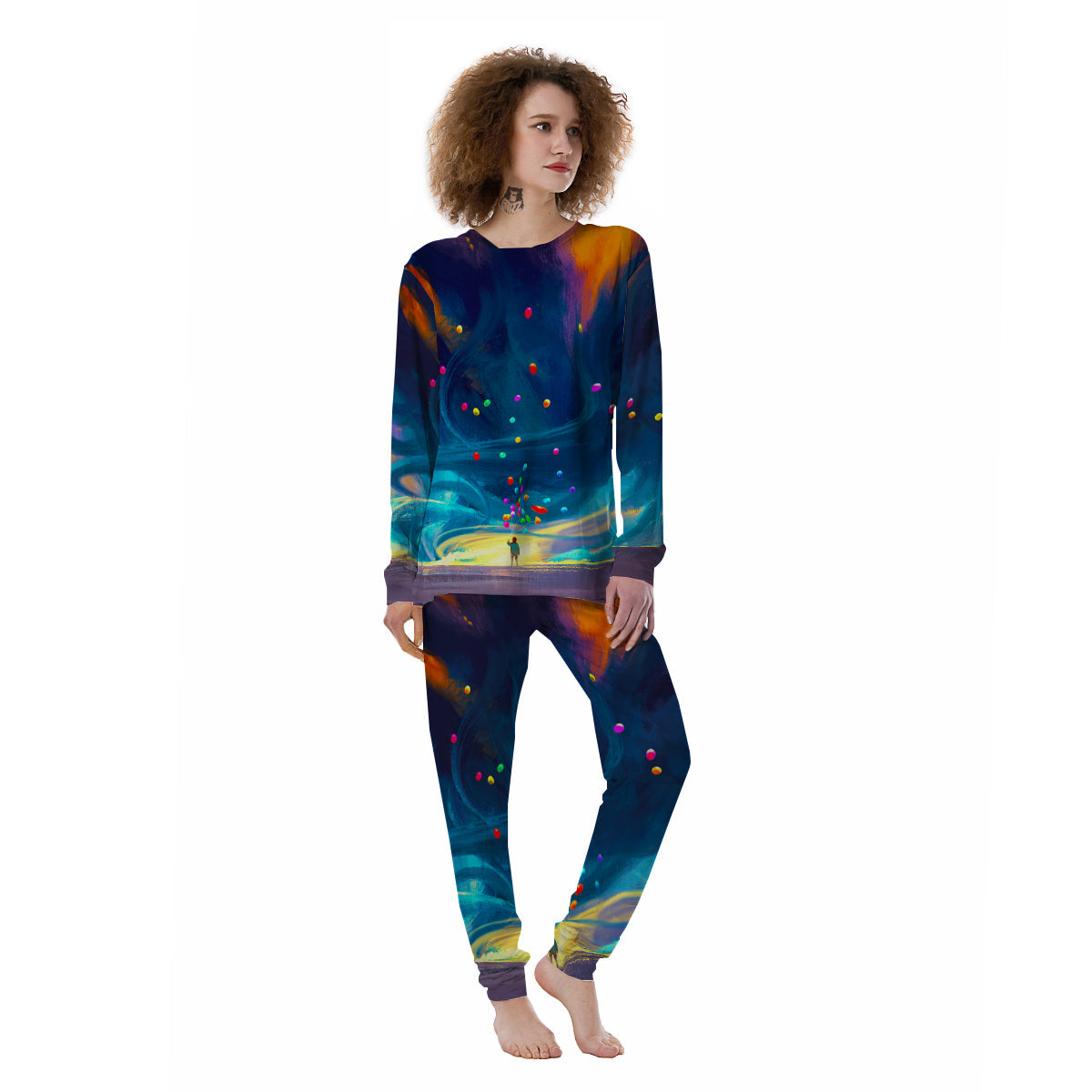 Watercolor Balloons And Storm Print Women's Pajamas-grizzshop