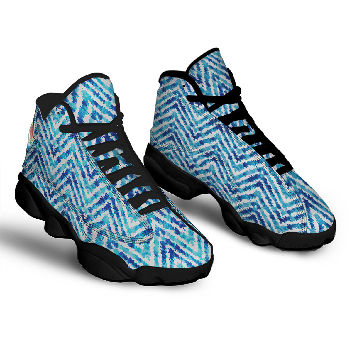 Watercolor Blue Zigzag Print Pattern Black Basketball Shoes-grizzshop