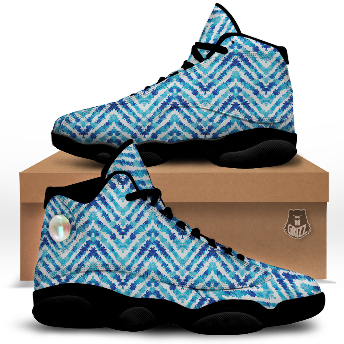 Watercolor Blue Zigzag Print Pattern Black Basketball Shoes-grizzshop
