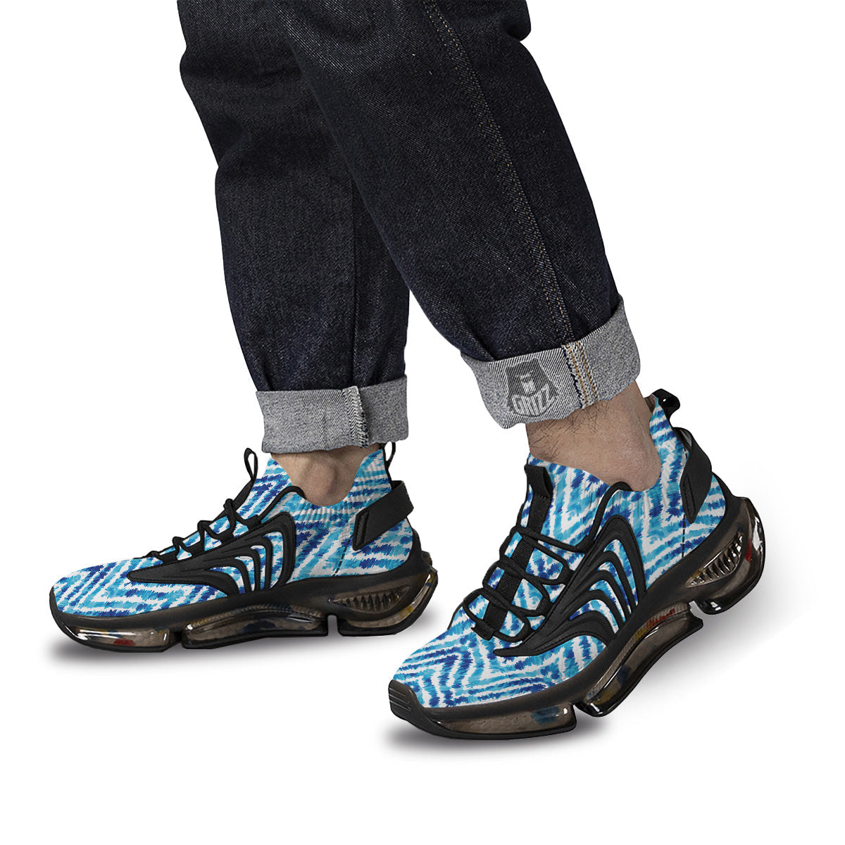 Watercolor Blue Zigzag Print Pattern Black Gym Shoes-grizzshop