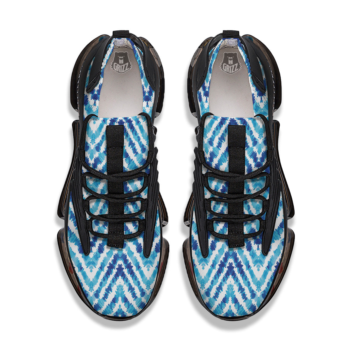 Watercolor Blue Zigzag Print Pattern Black Gym Shoes-grizzshop