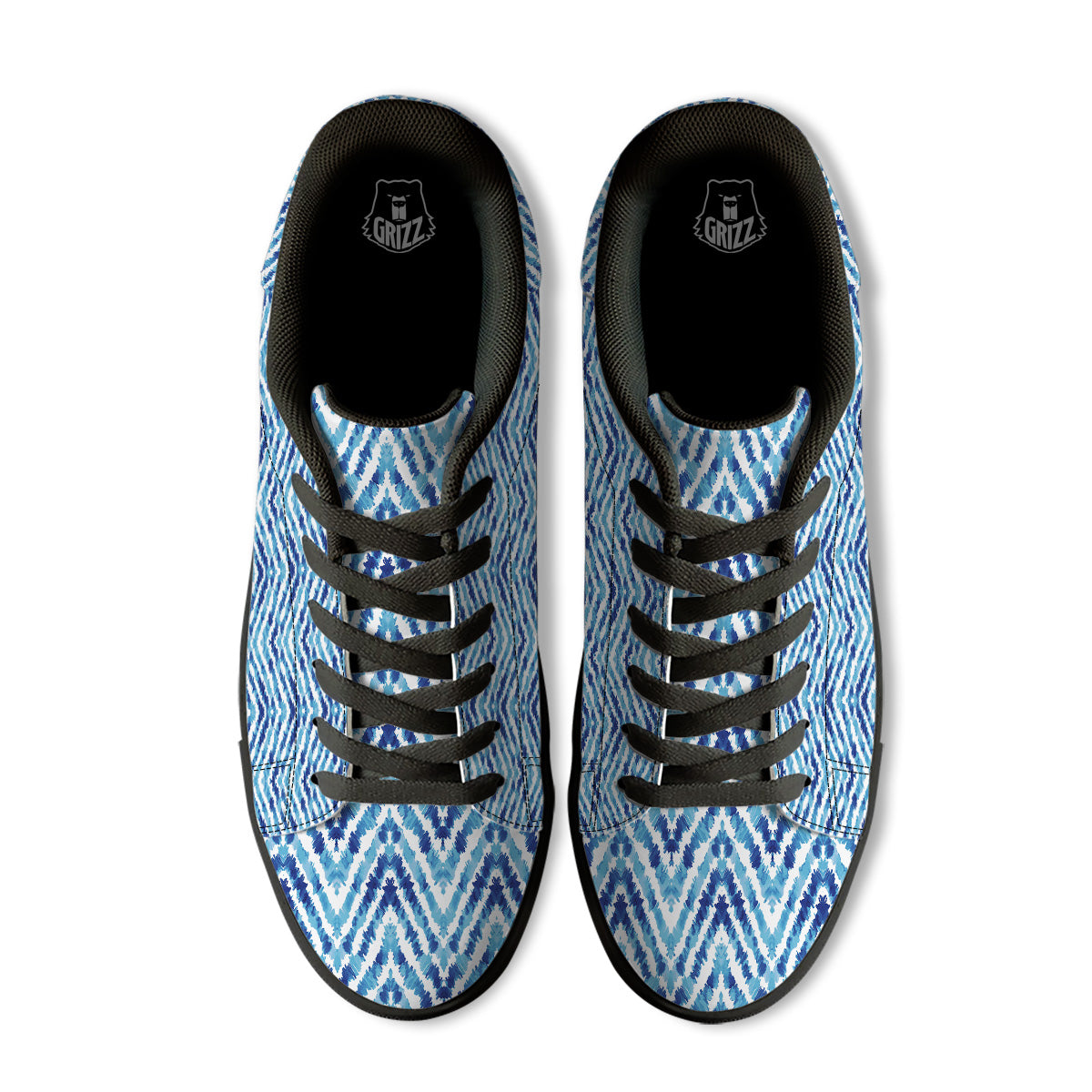 Watercolor Blue Zigzag Print Pattern Black Low Top Sneakers-grizzshop