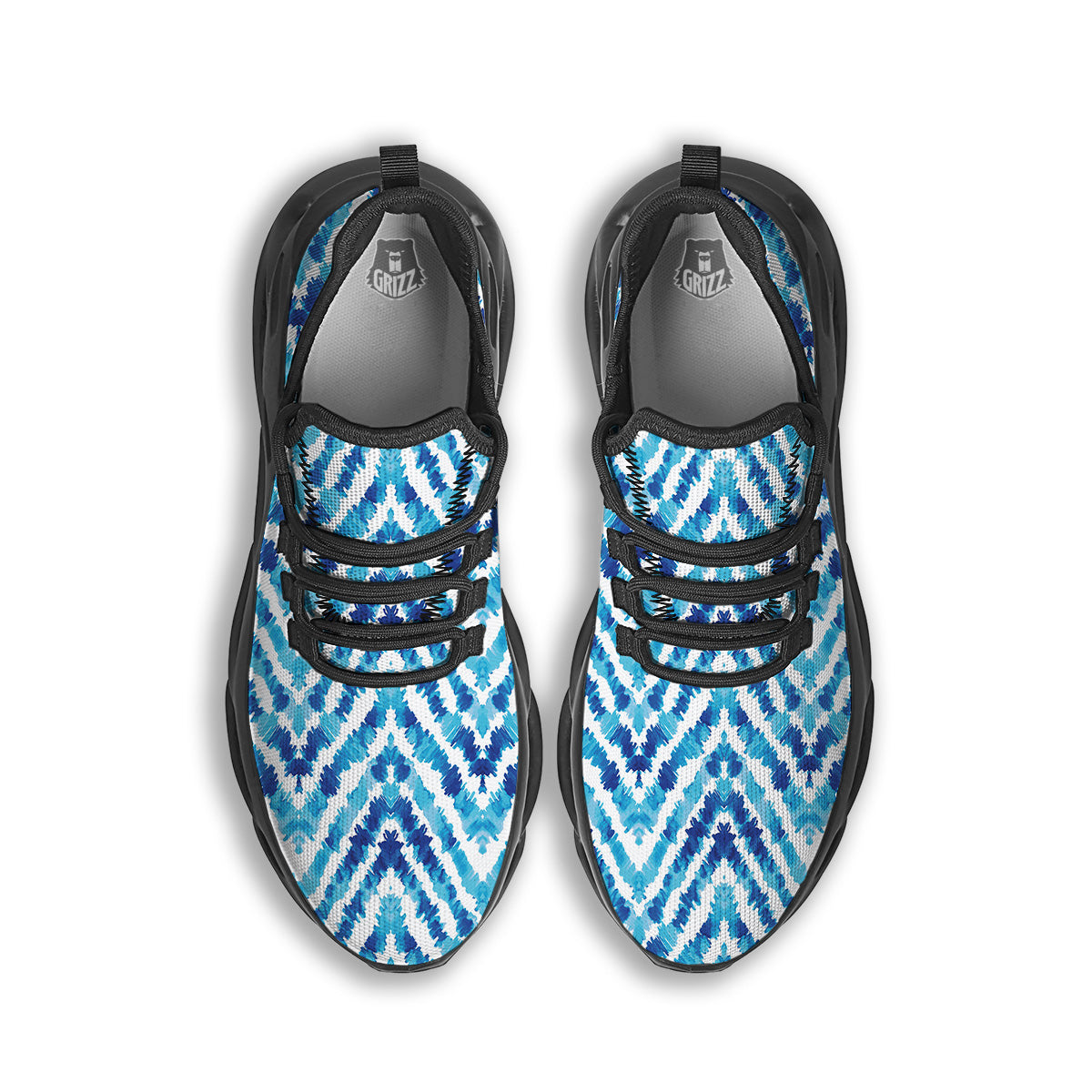 Watercolor Blue Zigzag Print Pattern Black Running Shoes-grizzshop