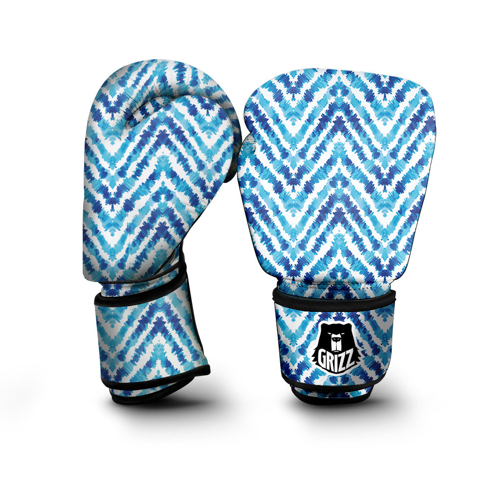 Watercolor Blue Zigzag Print Pattern Boxing Gloves-grizzshop