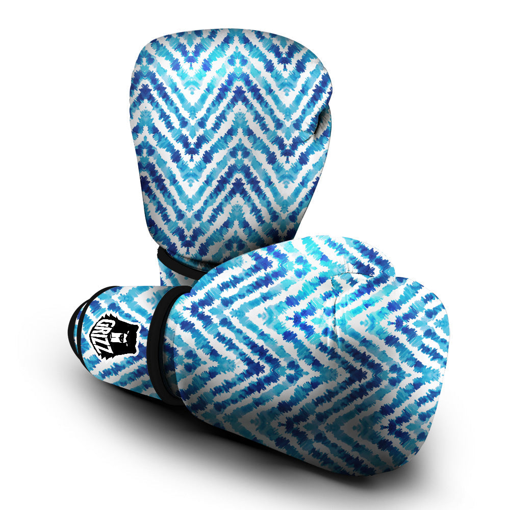 Watercolor Blue Zigzag Print Pattern Boxing Gloves-grizzshop