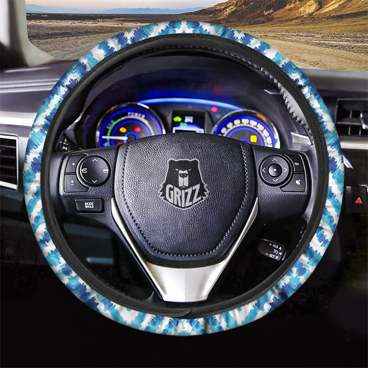 Watercolor Blue Zigzag Print Pattern Car Steering Wheel Cover-grizzshop