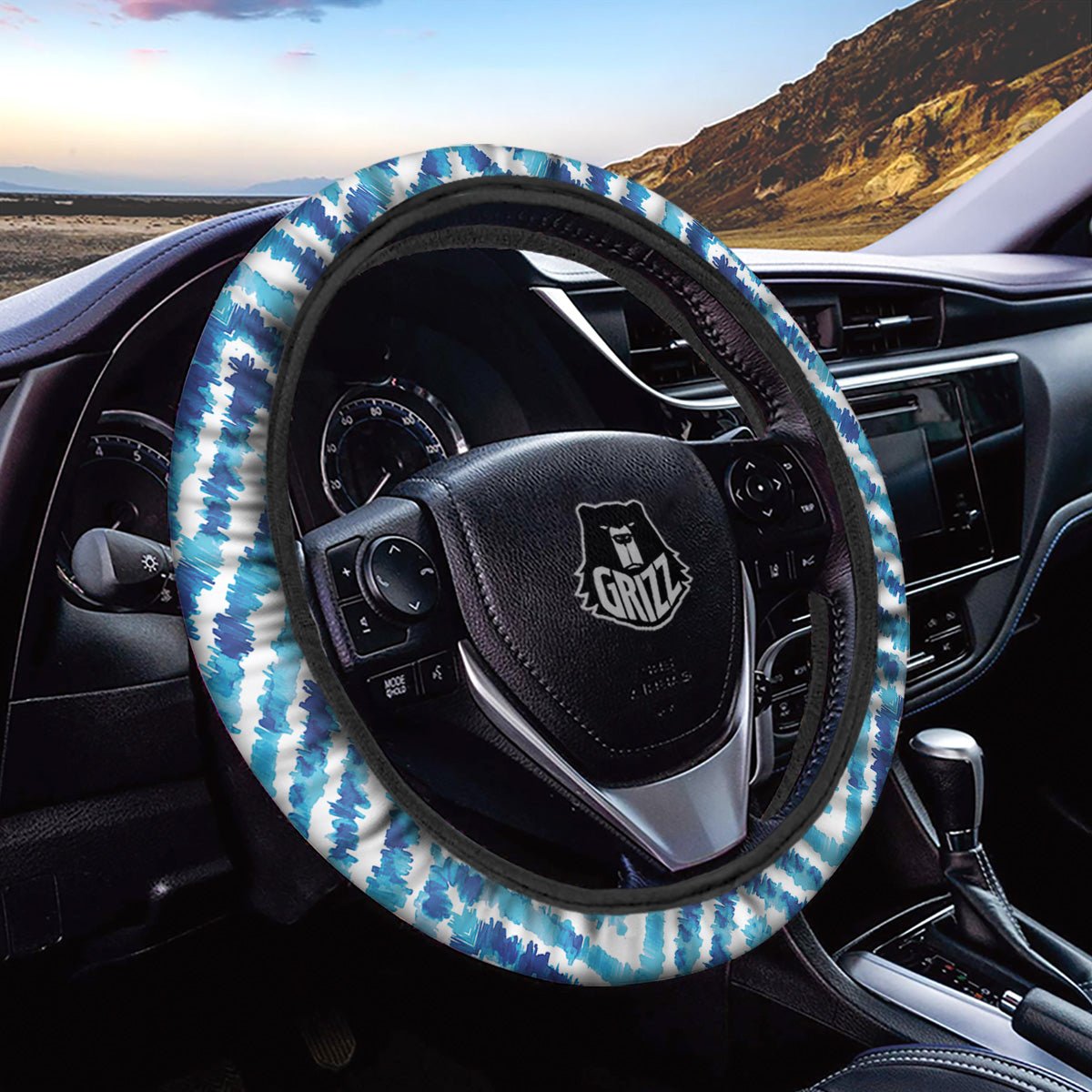 Watercolor Blue Zigzag Print Pattern Car Steering Wheel Cover-grizzshop