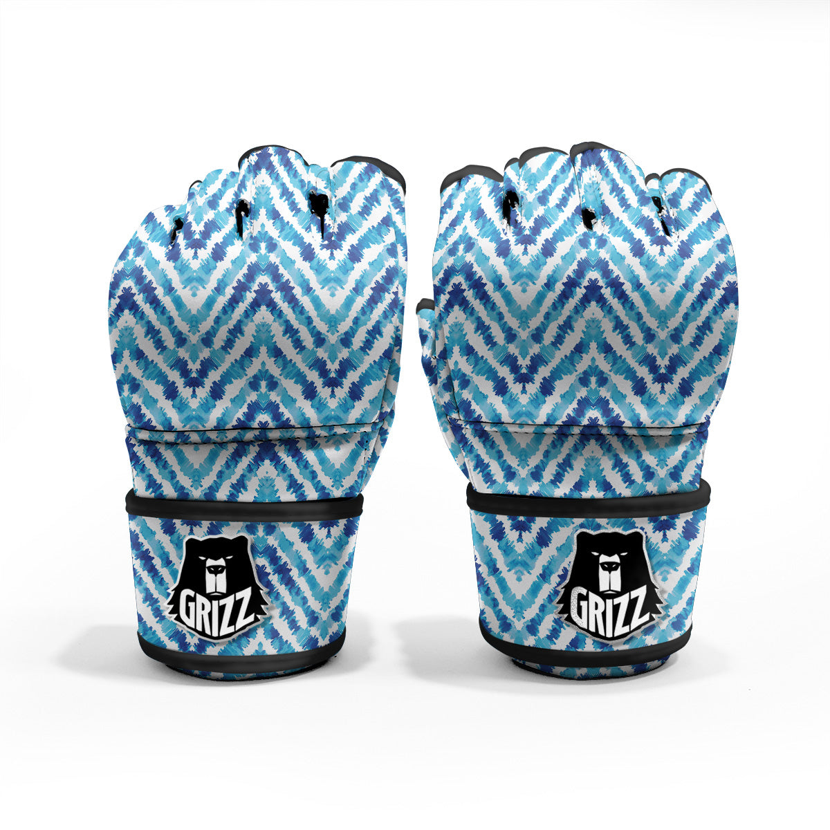 Watercolor Blue Zigzag Print Pattern MMA Gloves-grizzshop
