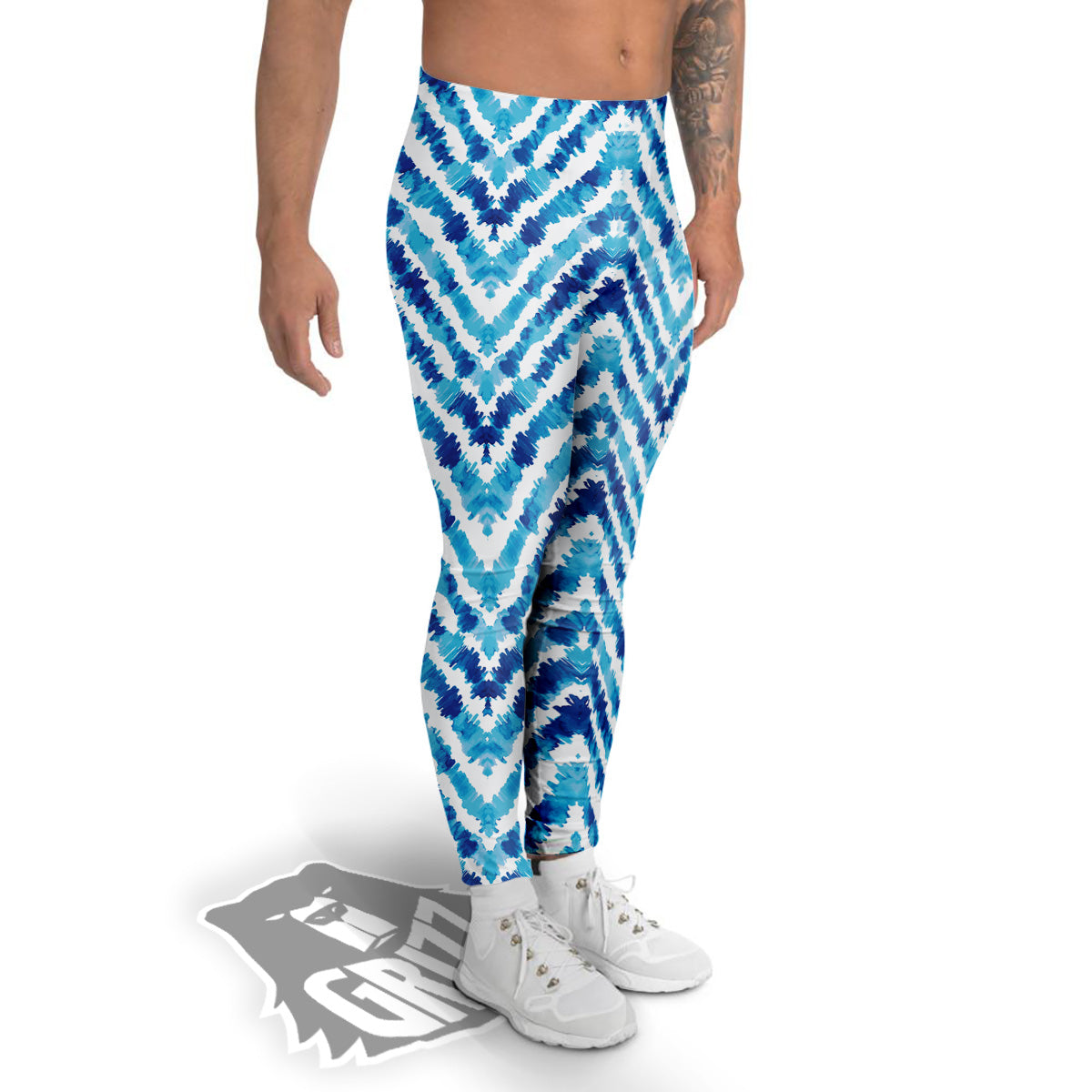 Watercolor Blue Zigzag Print Pattern Men's Leggings-grizzshop