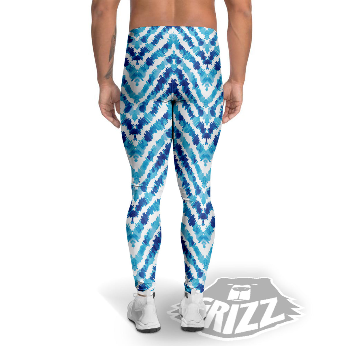 Watercolor Blue Zigzag Print Pattern Men's Leggings-grizzshop