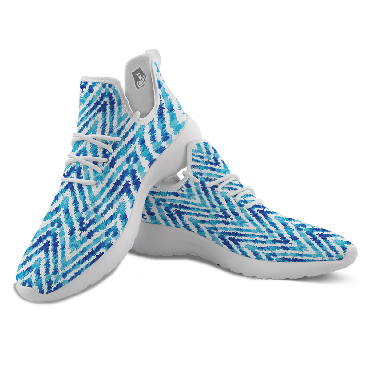 Watercolor Blue Zigzag Print Pattern White Athletic Shoes-grizzshop