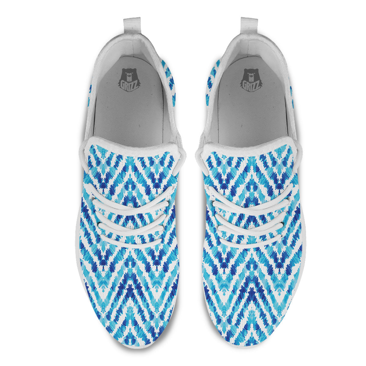 Watercolor Blue Zigzag Print Pattern White Athletic Shoes-grizzshop