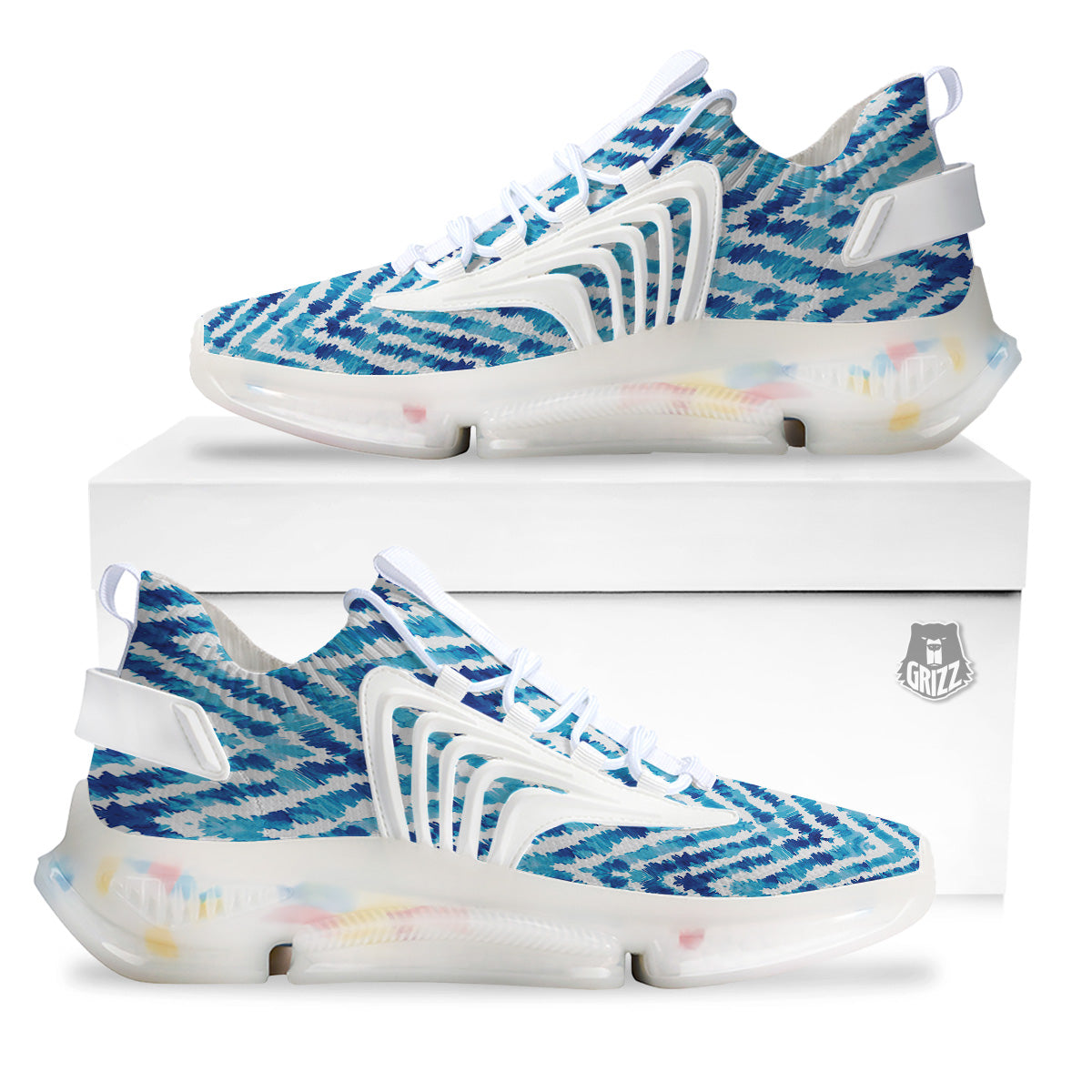 Watercolor Blue Zigzag Print Pattern White Gym Shoes-grizzshop
