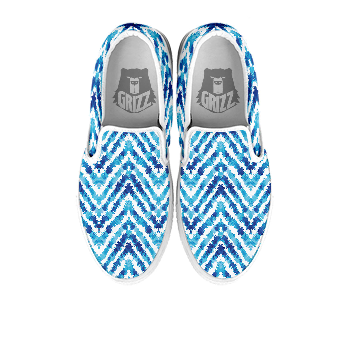 Watercolor Blue Zigzag Print Pattern White Slip On Shoes-grizzshop