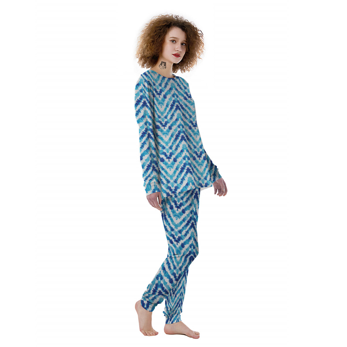 Watercolor Blue Zigzag Print Pattern Women's Pajamas-grizzshop