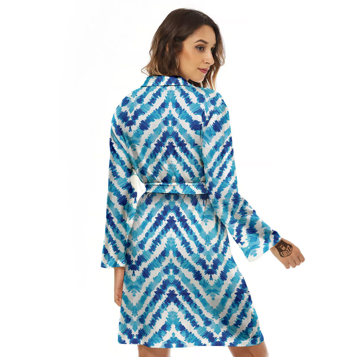 Watercolor Blue Zigzag Print Pattern Women's Robe-grizzshop
