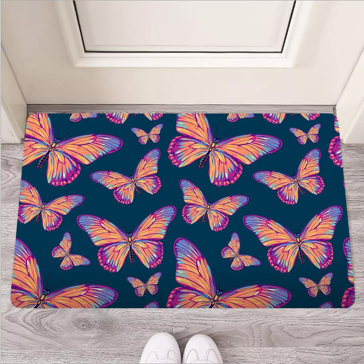 Watercolor Butterfly Print Door Mat-grizzshop