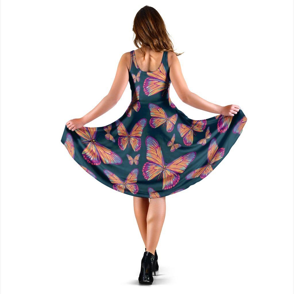 Watercolor Butterfly Print Dress-grizzshop
