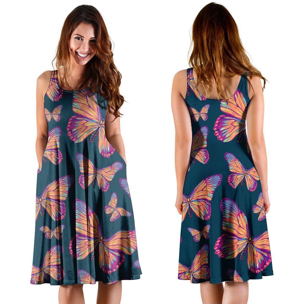 Watercolor Butterfly Print Dress-grizzshop