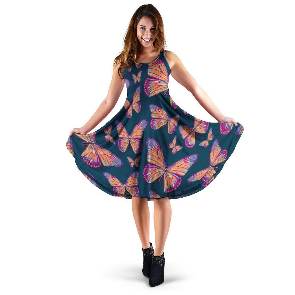 Watercolor Butterfly Print Dress-grizzshop