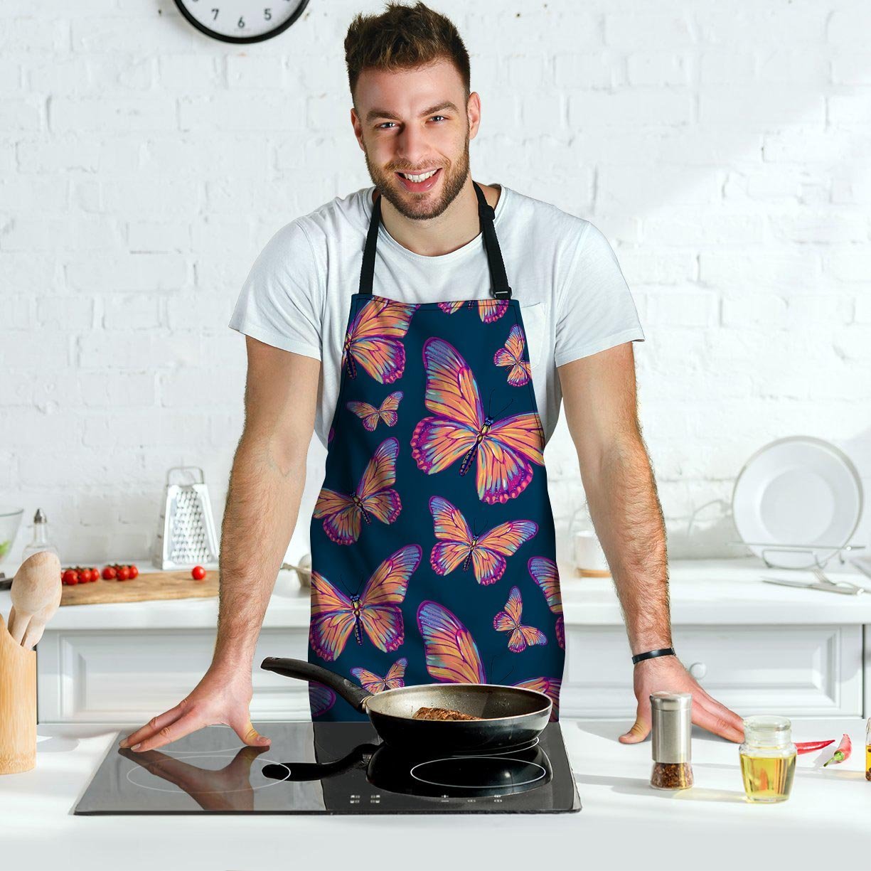 Watercolor Butterfly Print Men's Apron-grizzshop