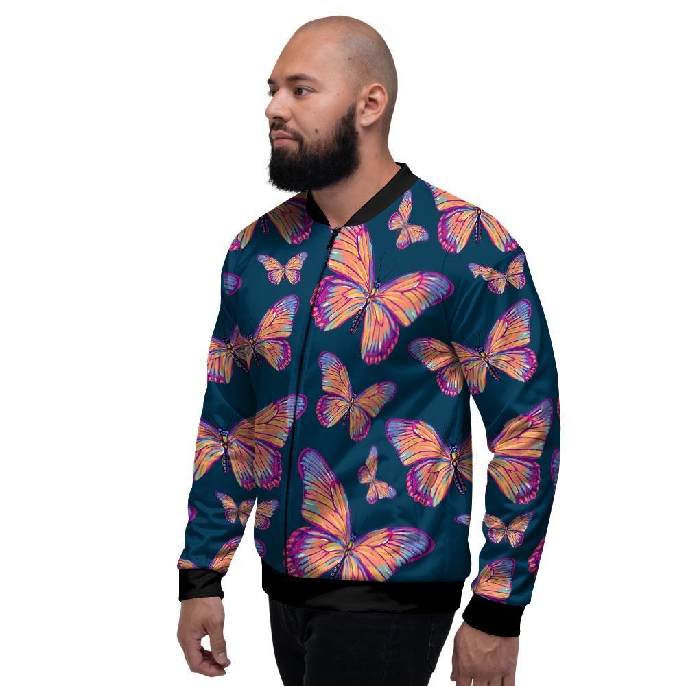 Watercolor Butterfly Print Men's Bomber Jacket-grizzshop